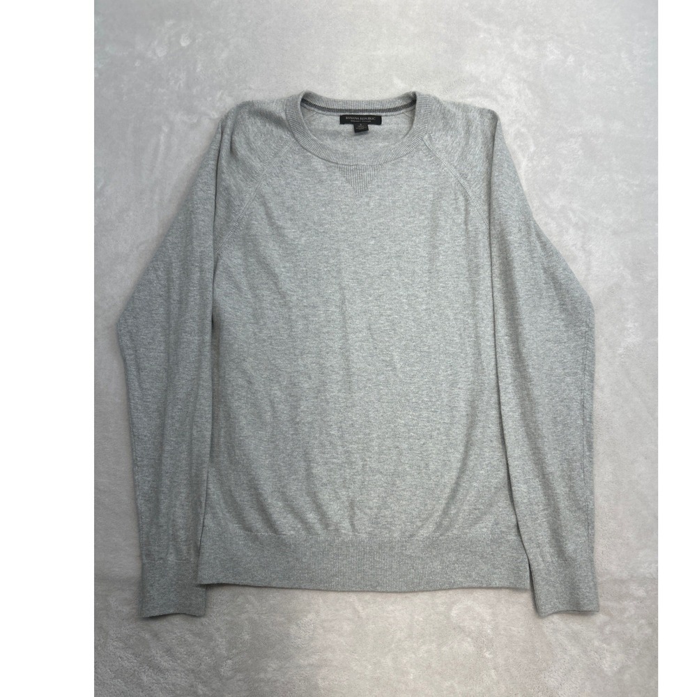 Banana Republic Sweater Mens S Gray Organic Cotton Raglan Crewneck Pullover